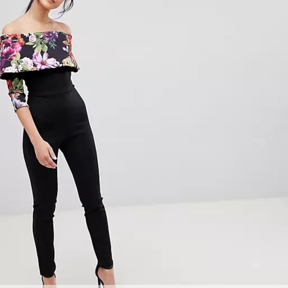 NWT True Violet Off Shoulder Jumpsuit with Floral Print - Picture 1 of 3